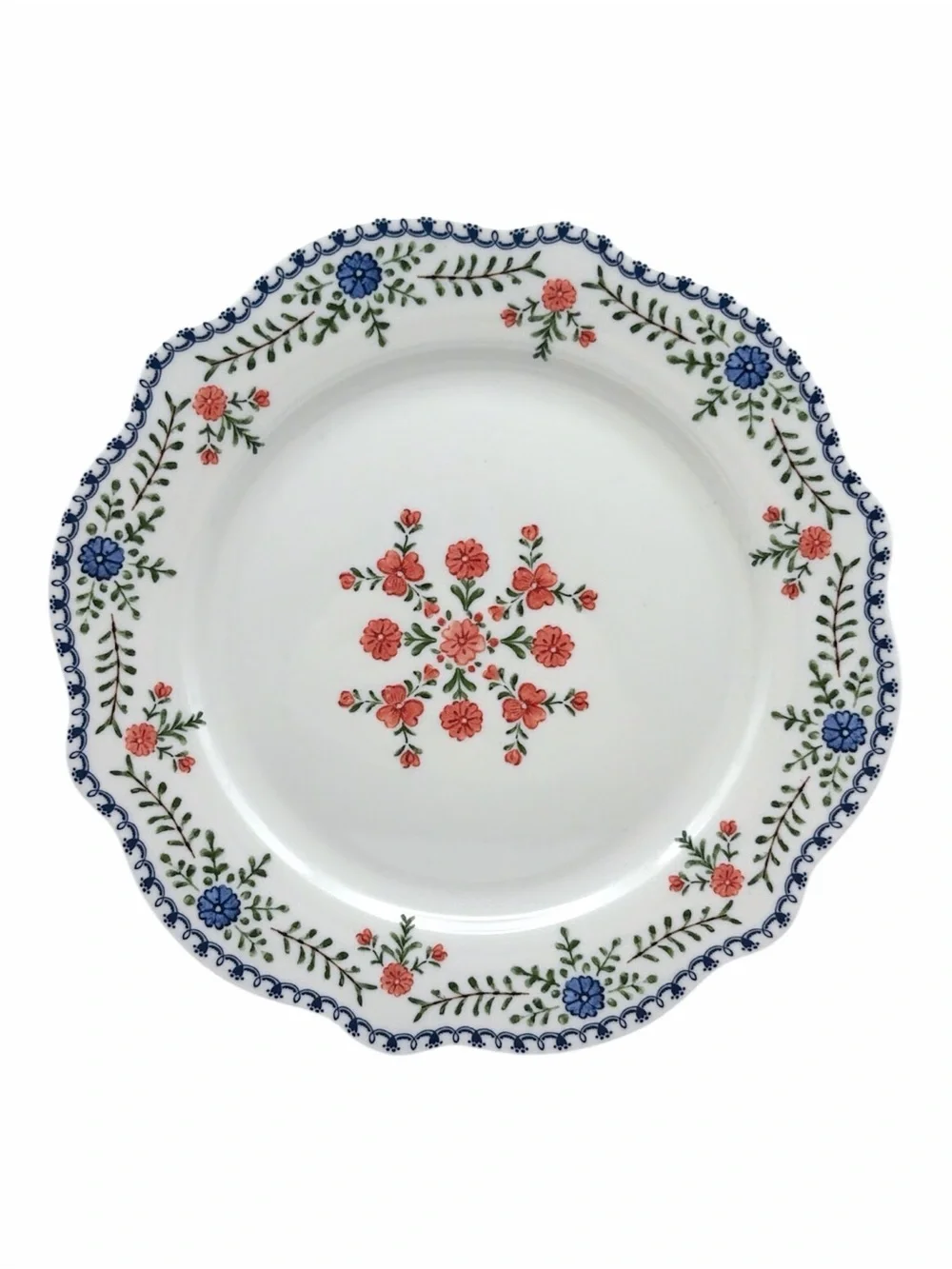 Red Blue Cottage Flower Ceramic Plate 8.5